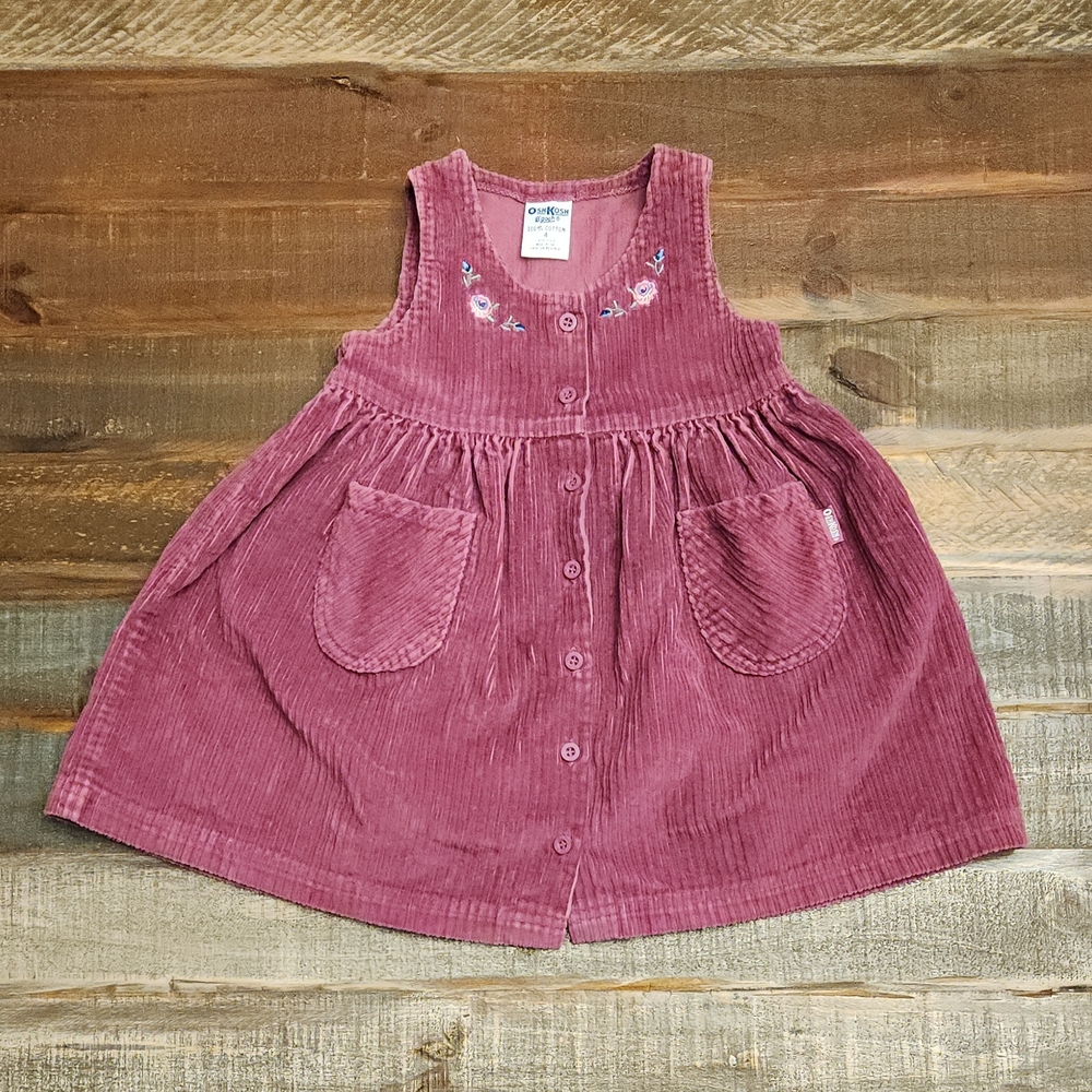Vintage Oshkosh B Gosh Corduroy Dress With Floral Embroidery